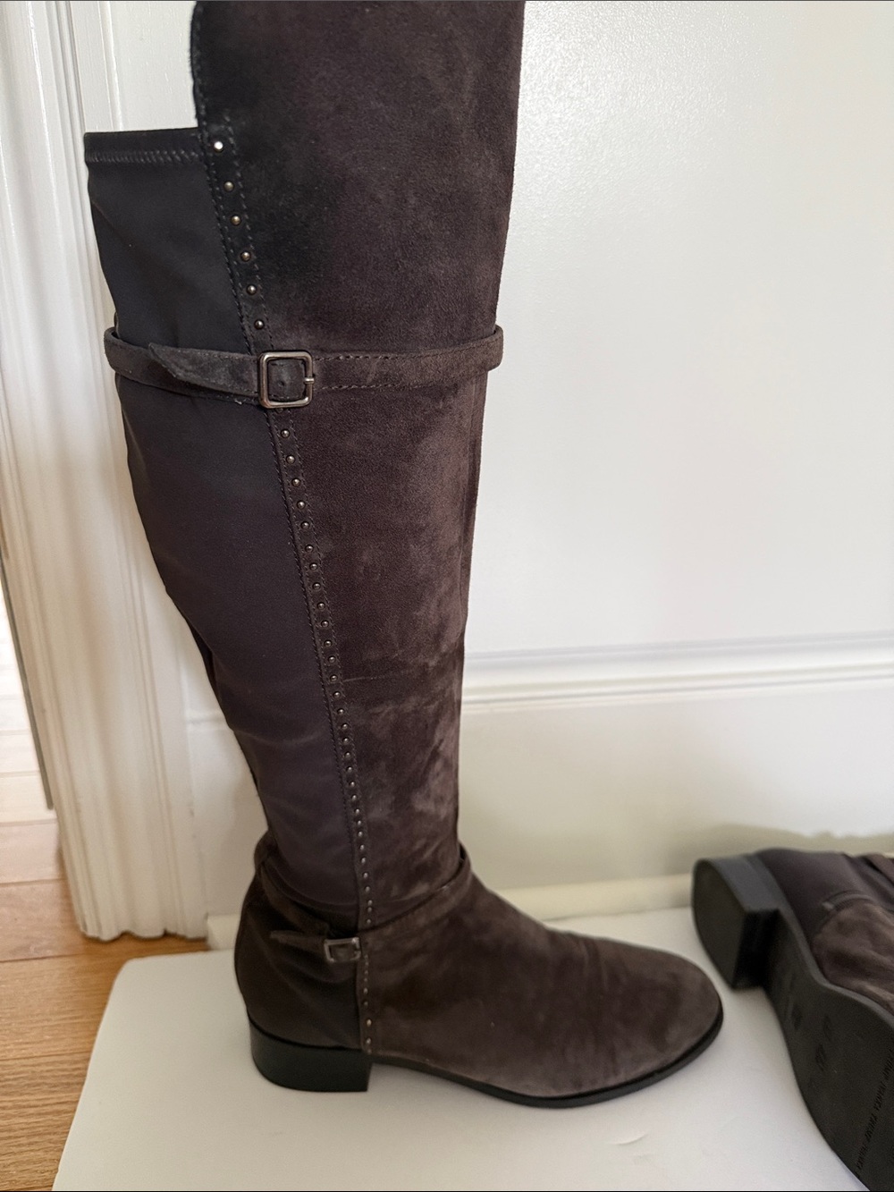 IVANKA TRUMP Women’s Tall Suede Knee-High Boots in Dark Brown/Grey - Picture 2 of 3